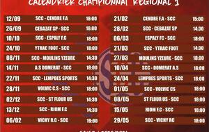 CALENDRIER CHAMPIONNAT REGIONAL R1