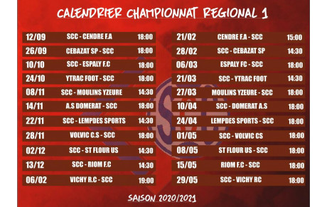 CALENDRIER CHAMPIONNAT REGIONAL R1