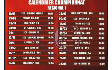 CALENDRIER CHAMPIONNAT REGIONAL 1