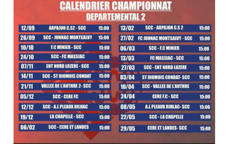 CALENDRIER CHAMPIONNAT DEPARTEMENTAL 2